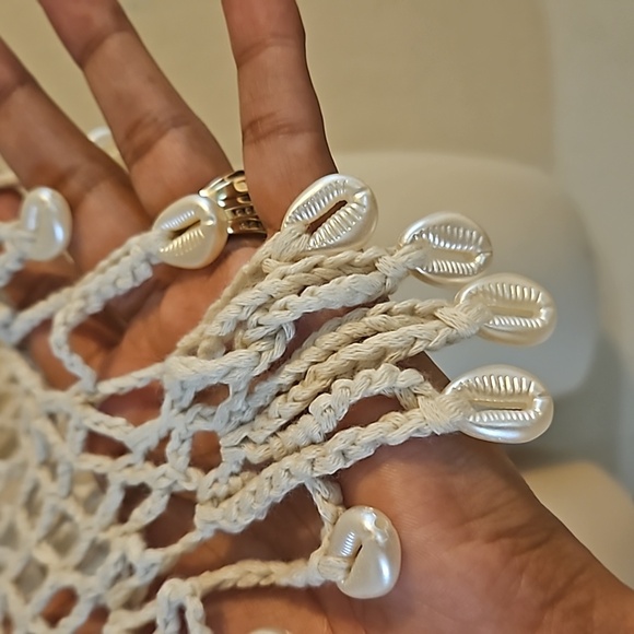 Hand Crafted Tan Crop-Top Fishnet triangular Design Hand Knit Crochet Swim Cover - Picture 11 of 17